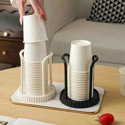1-Pack Cup Holder - Space-Saving Stackable Design, Compatible With Paper Cups, Suitable For Home, Office, Cafe, Kitchen, Party - Beige Organizer, Simple Storage Solution, Compact Structure