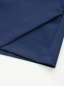 女士时尚休闲纯色不对称裹身短裙，简约时尚夏季裙裤 - 藏蓝色 - 查看 4