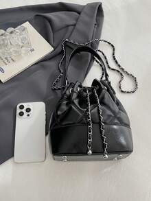 Women Bucket Bag With Chain Strap, Fashion Shoulder Bag Suitable For Shopping, Wallet, Purse, Young Women, College Students, Beginners, White-Collar. Very Suitable For Office, University, Work, Business, Commuting, Outdoor Activities, Travel And Picnic - Black - View 7