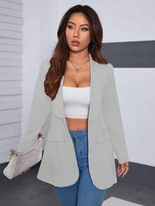 A&DD MODA, REF: 4043 - Women's Tailored Blazer, Maxi Long, Puff Sleeves, Classic Lapel Collar, Fitted And Elegant, Modern Formal Blazer, Sophisticated Piece, Slim Fit Design, Front Buttons, Chic And Casual Look, Ideal For Events And Work, Fashionable Women's Suit, Haute Couture - 淺灰色 - 查看 4
