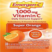 Emergen-C 1000mg Vitamin C Powder For Daily Immune Support Caffeine Free Vitamin C Supplements With Zinc And Manganese, B Vitamins And Electrolytes, Super Orange Flavor - 30 Count - Flavor NameA - 查看 9