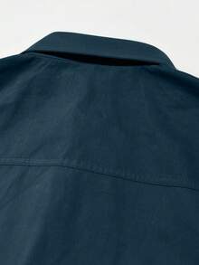 Áo sơ mi cotton thường ngày cho nam, màu trơn, thoải mái, nhiều túi, phong cách cổ điển, thích hợp mặc hàng ngày, xuân/thu, áo dài tay - Màu xanh hải quân - Xem 7