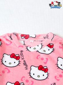 SANRIO 女士加绒睡衣套装，加厚长袖圆领上衣和长裤，柔软舒适休闲家居服套装，秋冬款 - 粉色 - 查看 3