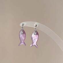 New Chinese Style Purple Gentle Wind Small Fish Earrings Niche Personality Design Long Drop Earrings - Hoa tai cá nhỏ - Xem 3