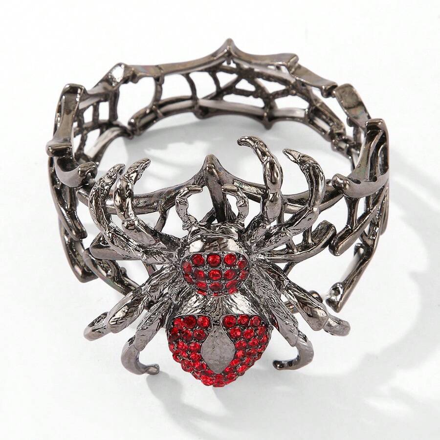 1 Pc Hip Hop Punk Alloy Spider Bracelet Halloween Jewelry Accessories Vintage Fashion Rhinestones Zirconia Bracelet Birthday/Holiday Gifts Everyday Jewelry, Elegant Accessory - 槍黑色 - 查看 1