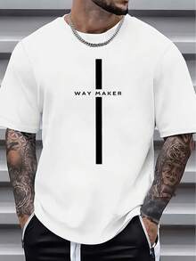 Camiseta gráfica casual para hombres con impresión de texto de encrucijada y diseño WAY MAKER - Negra con letras blancas, camiseta de verano de manga corta de ajuste regular, lavable a máquina - Blanco - Ver 2