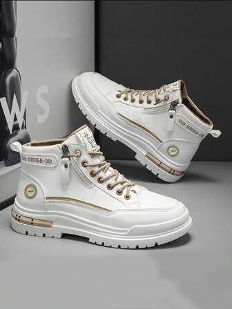 男士高帮白鹿纹防水靴、复古工业风高帮休闲靴、厚底切尔西靴、摩托车靴