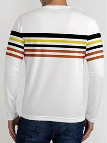 Plus Size Men's Fashion 3D Geometric Pattern Lightweight Long Sleeve T-Shirt - Casual Crew Neck, Polyester, Thin, Machine Washable - Multicolor - View 2