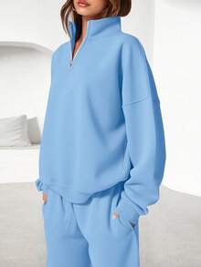 Womens Casual 2 Piece Sets Fall Outfits Quarter Zip Sweatshirts Straight Leg Pants Sweatsuits Tracksuit Valentine Vacation Spring Clothes For Women