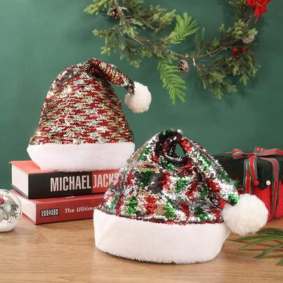 1pc New Sequin Christmas Hat, Creative Party Decoration Sequin Hat Home Decor Christmas Decorations Room Decor Winter