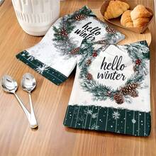 1 set/2 piezas/100 piezas Paños de cocina y paños de platos con diseño de piña y lazo de invierno, adecuados para decoración de interiores en restaurantes, cocinas y baños, decoración de fiestas, regalos festivos, como regalo