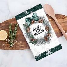 1 set/2 piezas/100 piezas Paños de cocina y paños de platos con diseño de piña y lazo de invierno, adecuados para decoración de interiores en restaurantes, cocinas y baños, decoración de fiestas, regalos festivos, como regalo
