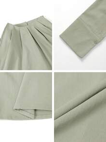 Women's Autumn Winter Casual Simple, High-End, Solid Color Small Stand Up Collar Long Sleeved Top, Semi Formal Solid Green Dress Shirt