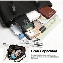Bolsas de Tote para Mujer, Gran Capacidad PU Ocio Imitación De Cuero Bolso Con Cremallera, Crossbody Bolsos para Mujeres,Adecuado para el trabajo, citas, viajes, compras - Negro - Ver 7