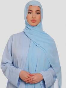 1 buah Hijab Instan dengan Pengait Magnet, Desain 3-in-1 dengan Dasar Rajutan Jersey dan Syal Chiffon, Lembut seperti Sutra, Bernapas, Cocok untuk Abaya Sehari-hari, Festival, Sholat, Aksesoris Abaya untuk Pakaian - Baby Blue - View 4
