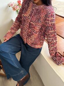 Seelio Spring Autumn Women Short Tassel Cardigan, Round Neck Single-Breasted Knitted Jacket - Pink - View 4