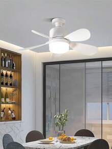 1PC White Modern Ceiling Fan With Light Kit, 5-Blade Design, Includes E27 Bulb, Remote & Wall Switch Support Brightness & Speed Adjustment, Suitable For Living Room, Bedroom, Office, Kitchen, Dining Room Lighting. - Multicolor - View 9