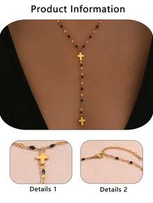1 chiếc vòng cổ chữ Y bằng thép không gỉ thanh lịch có mặt thánh giá và đồ trang trí bằng nhựa nhiều màu sắc, phù hợp cho trang phục hàng ngày của phụ nữ hoặc các dịp lễ - vàng - Xem 6