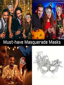 女士蕾丝迷彩眼罩，空心眼罩，万圣节派对装饰，万圣节服装配饰，派对半脸面具，性感迷人，烫金蕾丝眼罩，所有尺寸颜色随机 - 彩色 - 查看 6