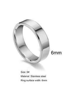 1 件男士 6 毫米宽不锈钢素色戒指，时尚日常百搭 - 銀色 - 查看 20