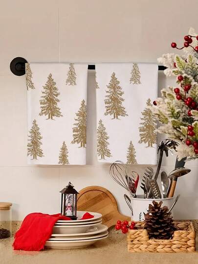 2pcs/4pcs/12pcs Christmas Fresh Style Pattern Kitchen Towels, Christmas Tree Pattern Bathroom Towels, Christmas Outdoor Party Towels, Christmas Home Decor, Christmas Kitchen Decor, Modern Style, Quick Drying, Super Soft Microfiber Material, Rectangular, 15.75IN*23.62IN/40*60CM Digital Printing Pattern, Suitable For Outdoor Party Decoration, Christmas Holiday Gifts