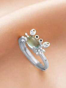 Exquisite Adjustable Mini Crab Shaped Ring, Designed Specifically For Women, Cute Retro Summer Beach Style, Inlaid With Moonstones, Presenting A Light Blue Animal Pattern, Suitable For Daily Wear And Party Occasions, Is An Ideal Gift For Friends - Màu xanh lam - Xem 7