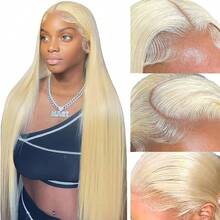 13x6 Lace Frontal Wig Human Hair 40 Inch 250% Density 613 Blonde HD Transparent Real Hair Straight Glueless 613 Lace Frontal Wig Body Parting Pre Plucked With Baby Hair Large Part Wigs - S613 - 查看 1