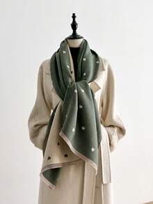 1 pieza Chal/Bufanda de cachemira sintética multicolor con patrón de corazón de patchwork, versátil y apto para uso diario, grueso y cálido