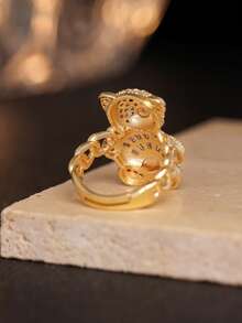 1 Peça Anel Pingente de Urso Cartoon Fofo e Cintilante - Joia Animal Requintada - Para Meninas - Presente Perfeito para Amigos