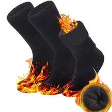 1/3双装男女通用加厚保暖黑色中筒袜，柔软舒适，适合日常穿着或户外运动，秋冬季节适用。 - 黑色 - 查看 7