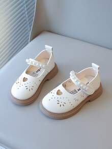 1 Pair Girls/Toddlers/Infants Fashion Heart Design Hook And Loop Non-Slip Soft Bottom Flat Shoes, Suitable For Spring/Autumn - Beige - View 6