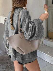 Plus SizeWomen's Autumn And Plus Size Winter Fashion Casual Plus Size Solid Color Round Neck Drop Shoulder Long Sleeve Sweater Pullover