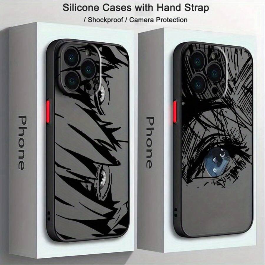 Funda de Teléfono con Arte de Línea de Ojos de Chico Cómic, Patrón Moderno y Genial para Apple 16 15 14 13 12 11 XR XS Pro Plus, Cubierta Protectora de TPU Suave Transparente Mate - Colores mixtos - Ver 1