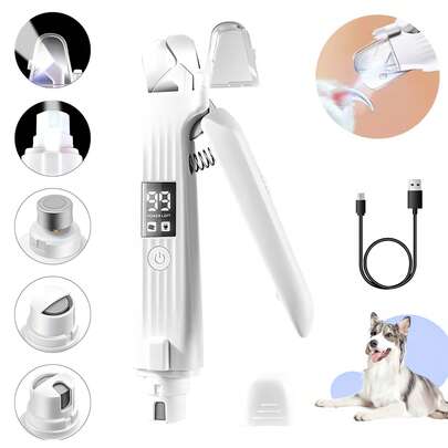 1 件二合一宠物指甲钳，猫狗指甲磨床带 LED 灯，USB 充电，防溅保护，适用于小型、中型和大型犬和猫，日常家居使用