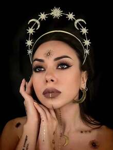 1件太阳女神双层发箍 - 六边形星月合金圣诞发箍，巴洛克皇冠，发箍 - 彩色 - 查看 6