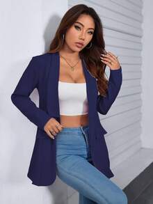 A&DD MODA, REF: 4043 - Women's Tailored Blazer, Maxi Long, Puff Sleeves, Classic Lapel Collar, Fitted And Elegant, Modern Formal Blazer, Sophisticated Piece, Slim Fit Design, Front Buttons, Chic And Casual Look, Ideal For Events And Work, Fashionable Women's Suit, Haute Couture - 藏蓝色 - 查看 4