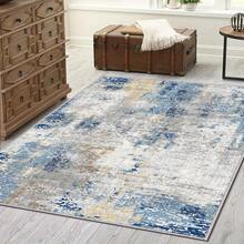 1 件装现代蓝米色抽象图案地毯，柔软防滑可水洗，适用于客厅、厨房、卧室、玄关、迎宾垫、门垫、户外垫、厨房地毯、家居装饰 - 彩色 - 查看 2