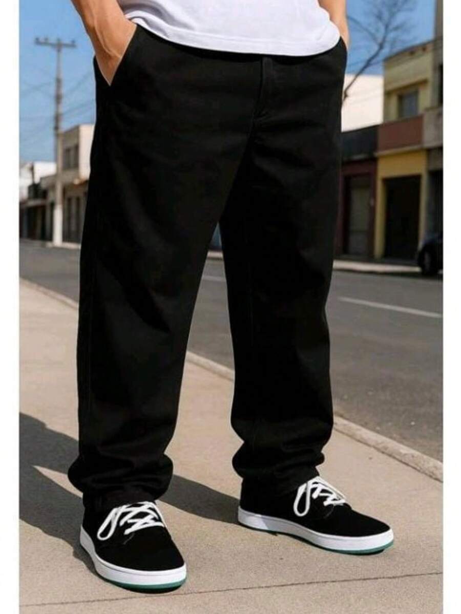 Dazzling Men's Original Plus Size Wide Leg Jeans - Black - Twill - View 1