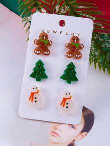 1-3 Pairs Cute Christmas Earrings Set, Christmas Scarf Snowman, Gingerbread, Christmas Tree Earrings Set, Fashionable Snowman, Gingerbread, Christmas Tree Earrings, Stylish Halloween Earrings Set Suitable For Holiday Parties, Gatherings With Friends, Street Style, Daily Wear, Suitable For Christmas, Halloween (Excluding Card Paper)