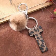 Western Cowboy Style Leopard Print Letter Leather Keychain, Leopard Fur Pom Pom Keychain Christmas Gift Ideas Bag Accessories Lanyards With Id Holder Car Accessories Bag Charms