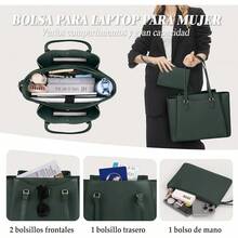 Bolsas para Laptop de Mujer 15.6 Pulgadas Maletin Portafolios de Piel Bolso Tote Grande Para Trabajo Universidad - verde - Ver 3