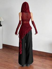 Top Dazzle Cor Sólida Ajustado Streetwear Capuz Regata Malha - Vermelho - Visão 8