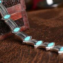 1pc Fashionable Alloy Inlaid Turquoise Vintage Design Necklace, Bohemian Style Resort Personalized Short Choker Luxury Necklace Accessory - Antique Silver - View 5