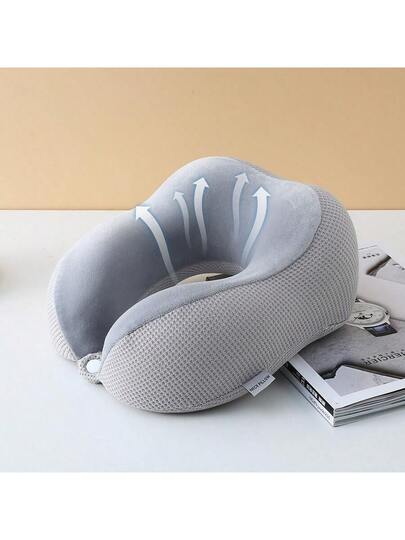 Waffle Texture Compressible Memory Foam Shaped Neck Pillow, Convenient Storage, Slow Rebound, Travel Support Kussen Airplane, Sleeping, Pain Relief view 6