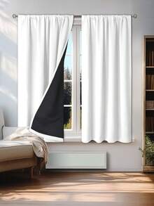 1 件全遮光隔热窗帘 - 99% 抗紫外线涤纶，杆袋悬挂，不可漂白平纹编织，卧室艺术主题，涂层遮光隔热，降噪 - 非常适合卧室、农舍和学校深度睡眠 - 白色 - 查看 3