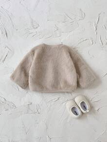 女婴/幼儿时尚仿皮草厚长袖夹克，秋冬 - 杏色 - 查看 8