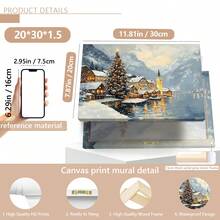 1pc Hallstatt Village Christmas Scene Canvas Print - Winter Scenery Wall Art, Waterproof, Suitable For Home Decor, Room Decor, Bedroom Decor, Living Room Decoration, Bathroom Decor, Wall Decor, Christmas Decorations For Home, Optional Wall Art With Frame