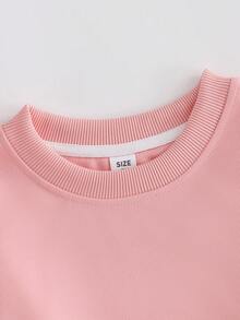 1PC Teen Girl Doodle Artistic Letter Crew Neck Sweatshirt, Soft Skin - Friendly, Spring & Autumn Daily Casual Wear - Pink - View 4