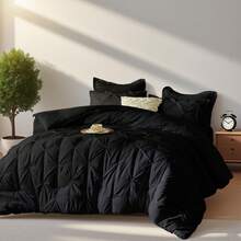 5/7pcs Modern Minimalist Bed Comforter Set, 100% Microfiber Soft Breathable Bedding Set, Comfortable And Durable, Include 1 Comforter+1 Flat Sheet+1 Fitted Sheet+1/2 Pillowcases+1/2 Pillowshams,All-Season, Bed In A Bag, Room Decor, Best Gift - Black-bZ74 - View 5