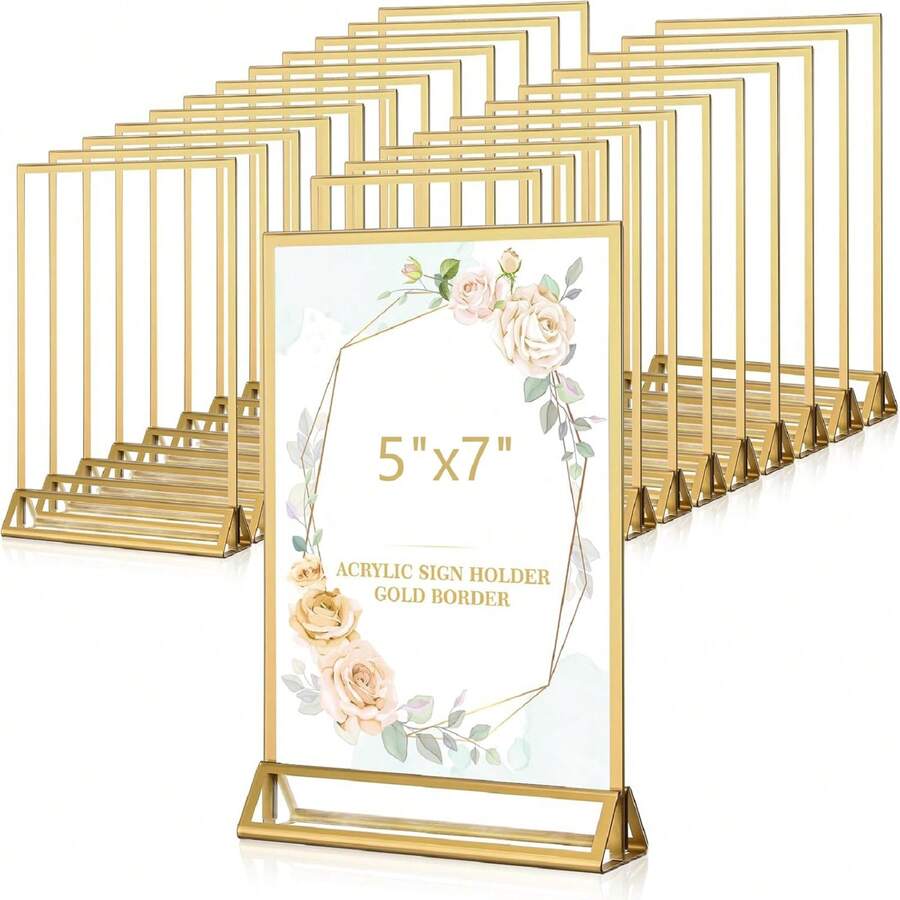 3/6/12 Pack Acrylic Gold Sign Holder, 4x6 Inch/5x7 Inch Tabletop Gold Picture Frames, Clear Double Sided Menu Holder, Wedding Table Numbers Picture Frames, Photo Displays For Events And Decor (Gold) - Gold-5x7 Inch - View 1